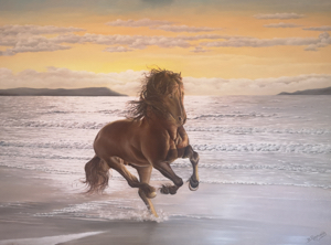 horse-on-beach, horse-pembrokeshire, biljana-reynolds, oil-painting, horse-oil-painting